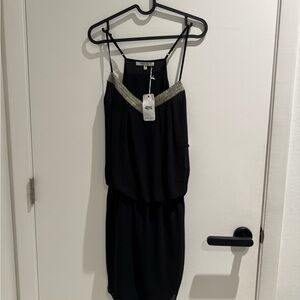 Naked Zebra Black Midi Dress with Gold Trim